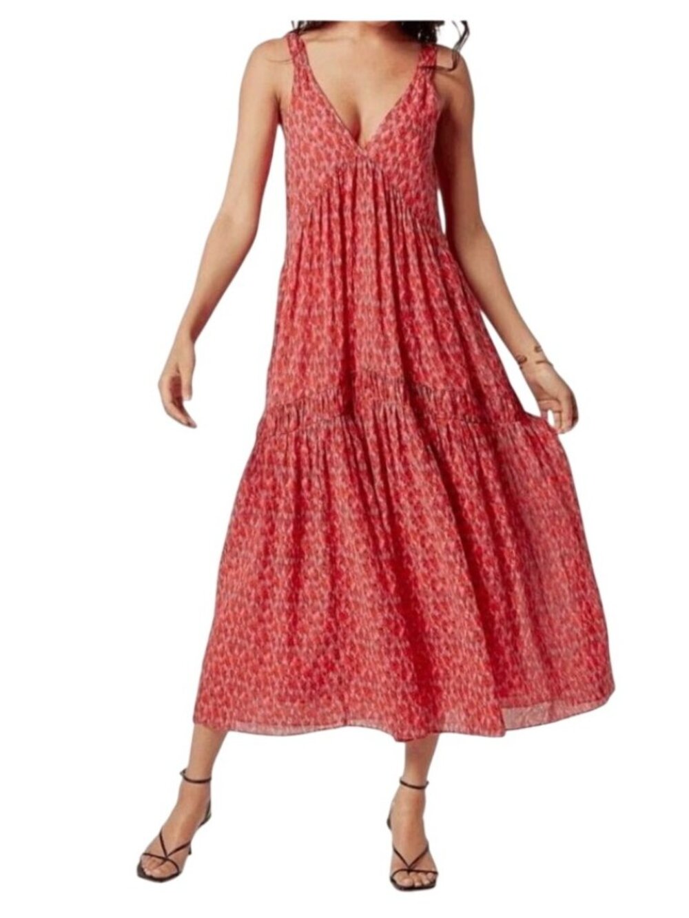 Joie Tiered Sleeveless Cotton Maxi Dress Tea Rose lined sundress Large colorful